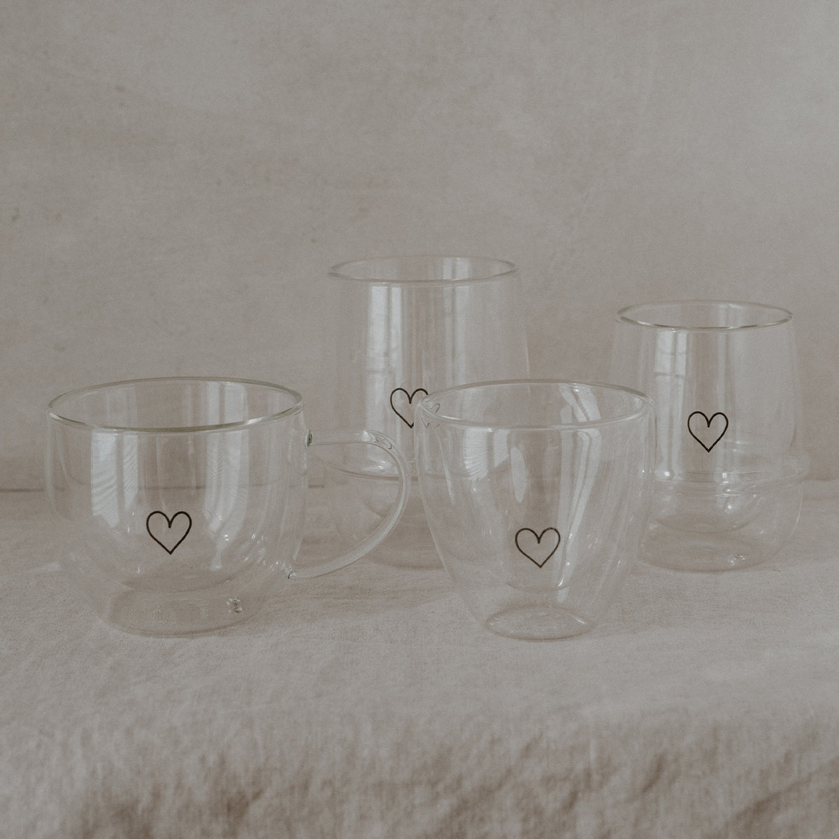 Doppelwandiges Glas 250ml Herz Eulenschnitt