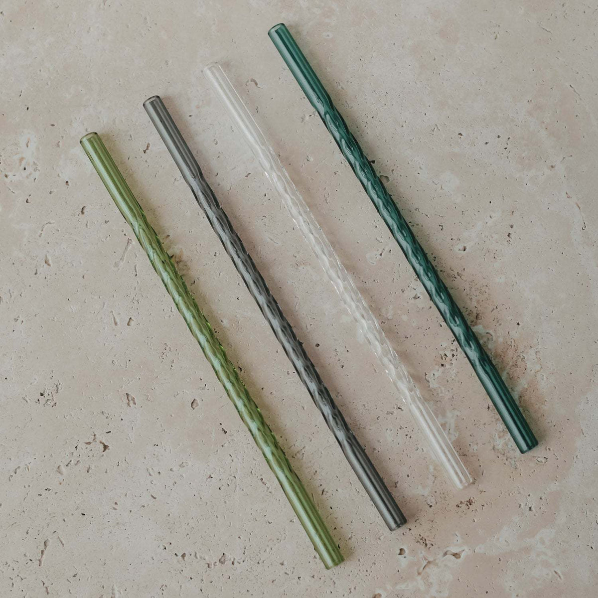 Strohhalme gedreht aus Glas 20cm Grün im 4er Set Eulenschnitt