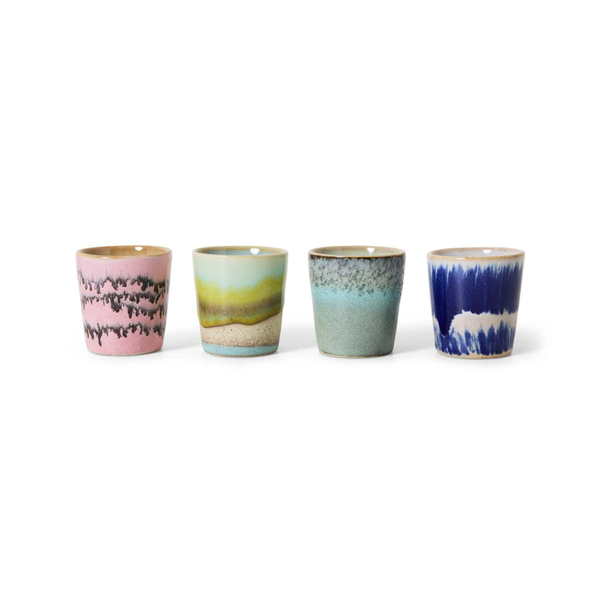 Bunte 70er Keramik Eierbecher im Retro-Design aus Steingut im 4er Set